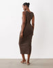Mango twist strap jersey midi dress in brown