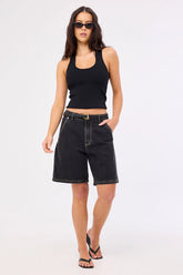 Perfect Stranger Longline Denim Short Washed Grey