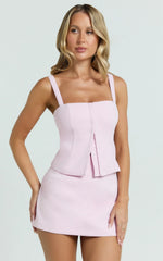 Mikey Top - Straight Neck Hook and Eye Corset Top in Pink
