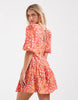 Never Fully Dressed Petite Poppy puff sleeve mini dress in coral spot floral print