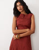 poplin square neck dropped waist maxi dress with godets in dark rust
