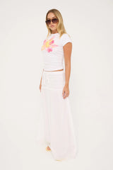 Luck & Trouble Solene Shirred Maxi Skirt White