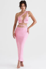 pink lace trim maxi skirt