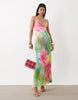 AFRM Rivka printed mesh inbuilt bodysuit detail plunge neck maxi dress in green floral print