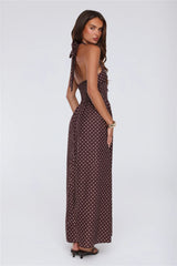 Yes To Polka Dots Halter Maxi Dress Brown