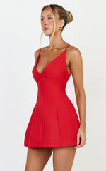 Sheeran Mini Dress - Plunge A Line Dress in Red