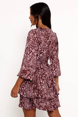 Wrenley Long Sleeve Mini Dress - Chocolate/Pink