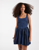 denim ballerina mini dress in rich blue