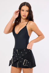 Neovision Mode Crossed Belt Mini Skirt Washed Black