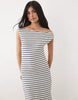 fallen shoulder maxi dress in stripe