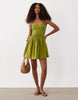 scoop ribbed bodice with poplin skirt mini dress in olive