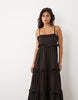 lace trim tiered crinkle cami midaxi dress in chocolate