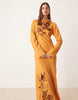 textured embroidered maxi dress in orange