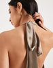 Six Stories Bridesmaids satin plunge knot detail open back maxi dress in mocha