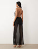 Oh Polly mesh plunge cowl halterneck thigh slit beach maxi dress in black