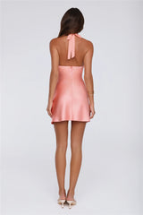 Glow Icon Satin Halter Mini Dress Peach