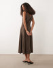 VILA square neck linen-effect midi dress in slate brown