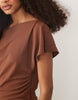 draped asymmetric neck maxi dress in brown