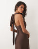 Six Stories stretch halter detail maxi dress in chocolate