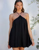 Noughts & Kisses beaded strap detail open lace up back cotton mini dress in black