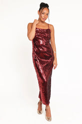 Karley Sequin Maxi Dress - Burgundy