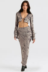 pewter bias cut midi skirt
