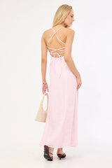 Luck & Trouble Belle Lace Up Back Maxi Dress Pink