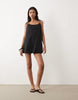bubble hem poplin mini sundress with tie straps in black