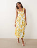 Mango cotton mix scoop neck maxi dress in yellow floral print