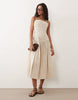 Brave Soul strappy midi dress with ruched bodice in brown gingham plaid