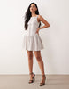 Kaiia Exclusive linen blend square neckline button detail mini dress in gray