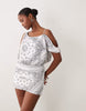 Noughts & Kisses off shoulder mini dress in white bandana print