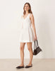 waisted v neck mini dress with seaming details in ecru