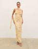 Pretty Lavish Eden scarf cowl neck printed jacquard maxi dress in lemon floral