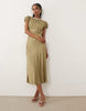 Nobody's Child Marianna scoop neck puff sleeve lace trim midi day dress in green gingham