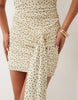 mesh high neck draped mini dress in polka dots