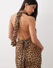 Bardot Elera mesh plunge halter neck maxi dress in leopard print