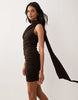 TFNC slinky one shoulder drape and scarf detail mini dress in chocolate