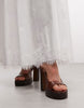 bandeau poplin maxi dress with embroidered lace hem in white