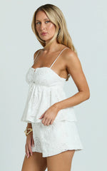 Duffy Top - Lace Trim Broderie Babydoll Camisole in White
