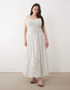 Esmée Curve shirred drop waist maxi beach dress in blue ditsy floral