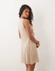 textured jersey ruched tie front mini dress in stone