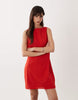 slash neck mini sundress with sculpted bust and eyelet hem in tomato red
