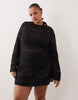 Curve Minette beach crochet lace mini dress in black