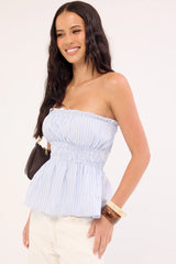 Perfect Stranger Skye Stripe Strapless Top Blue Stripe