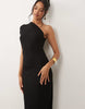 one shoulder ruched side maxi dress in black