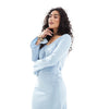 soft denim maxi dress with tie front in light blue