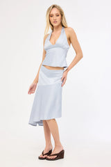 Perfect Stranger True Romance Satin Midi Skirt Ice Blue