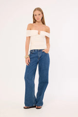 Luck & Trouble Millie Mesh Off Shoulder Top Off White