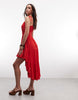 Miss Selfridge high-low hem lace trim midaxi dress in red